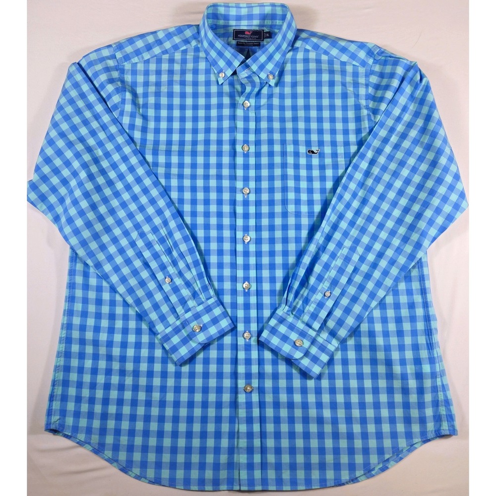 Vineyard Vines Mens Slim Fit Tucker Shirt Blue Green Gingham Check 1W1512 XL
